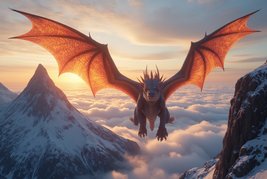 (1dragon) with wings spread on top of a castle that is on a mountain , masterpiece, best quality, ultra quality, absurd details, best light, best shadow, sharp, sharp image, detailed, extremely detailed, high resolution, 8k, 4k, uhd, ray tracing, (beautiful effects), (detailed dragon), (no deformed body)