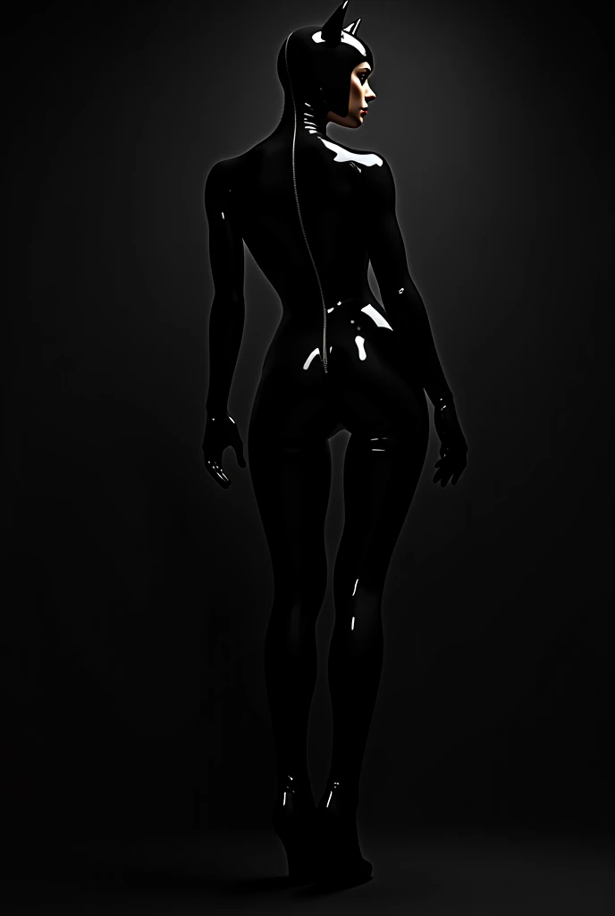high resolution, masterpiece, high quality, <lora:Inque:0.98>, dark city alley, Inque, (((faceless, no hair))), (black slime body), high heels, from below perspective, wide hips, slim waist, abs, legs spread, lean against wall, huge breasts, gloss, oil puddle, oil drops,