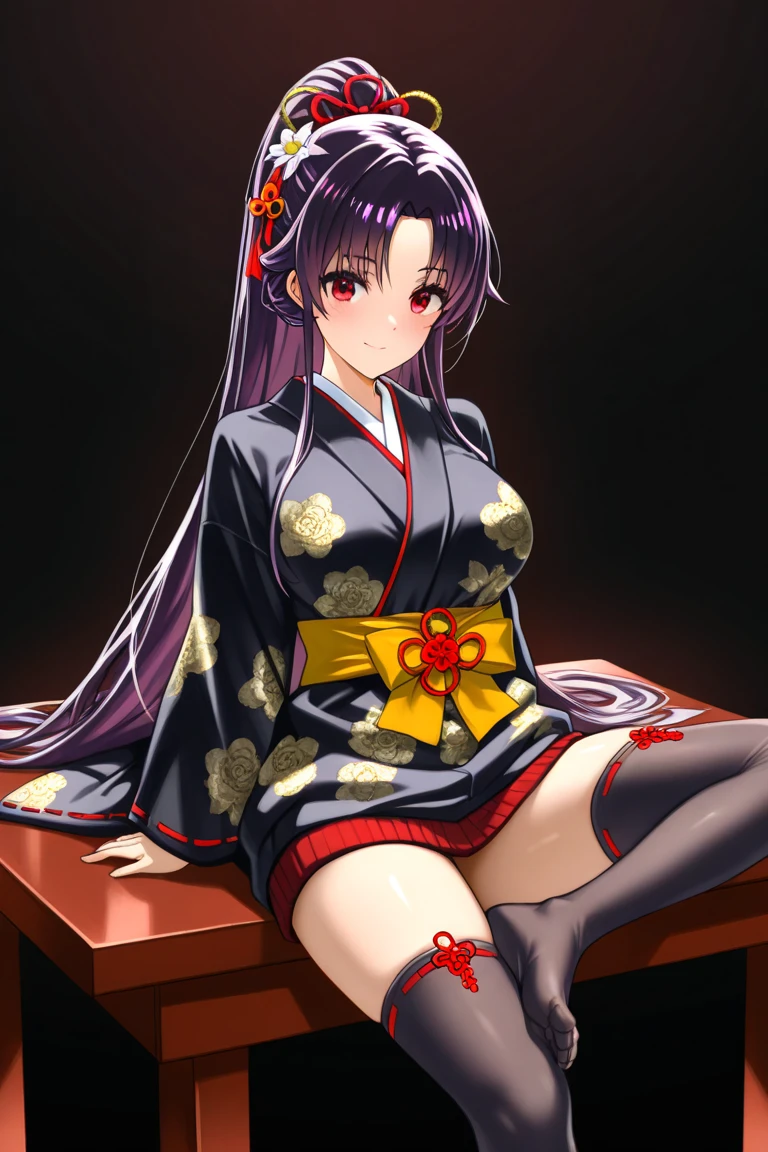 1 girl, busty, beautiful, tall, attractive, ((long straight hair)), ((jet black hair)), ((violet eyes)), ((Girl wears Japanese kimono)), ((Japanese style empty room)), looking at viewer, sad, 8k, masterpiece, ray tracing, NOT revealing