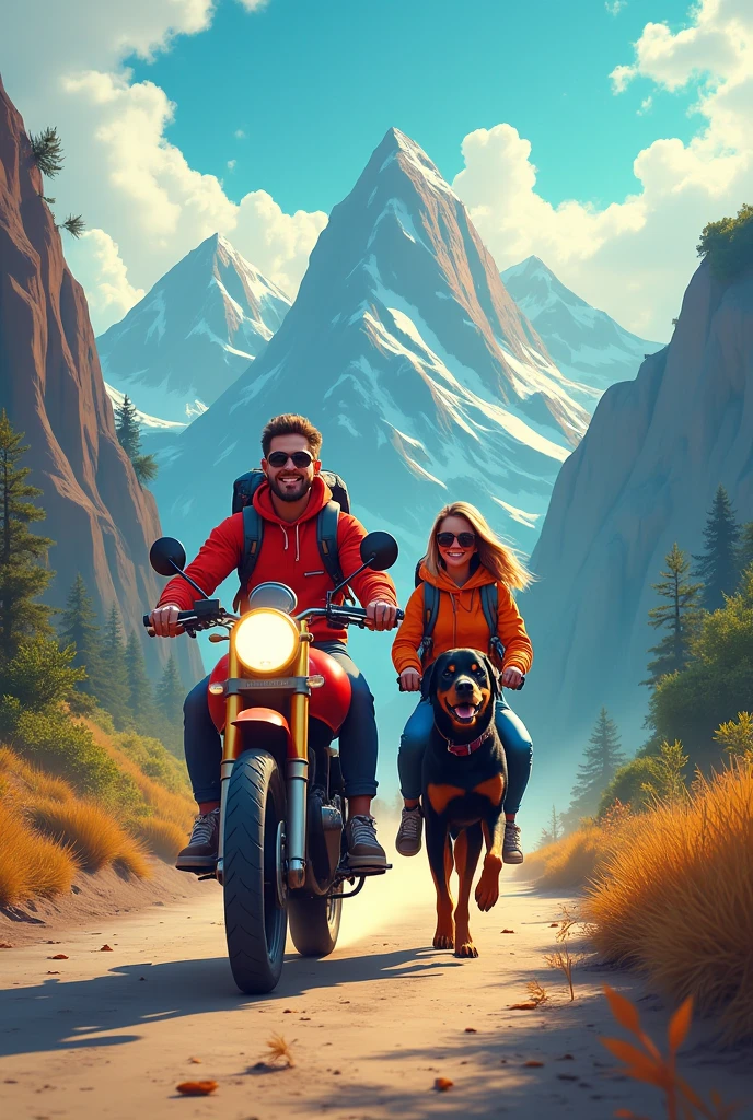 bikepacking,Bicycles, canyons, forests, sunsets, waterfalls, wolves carrying bags, bears riding bicycles --auto