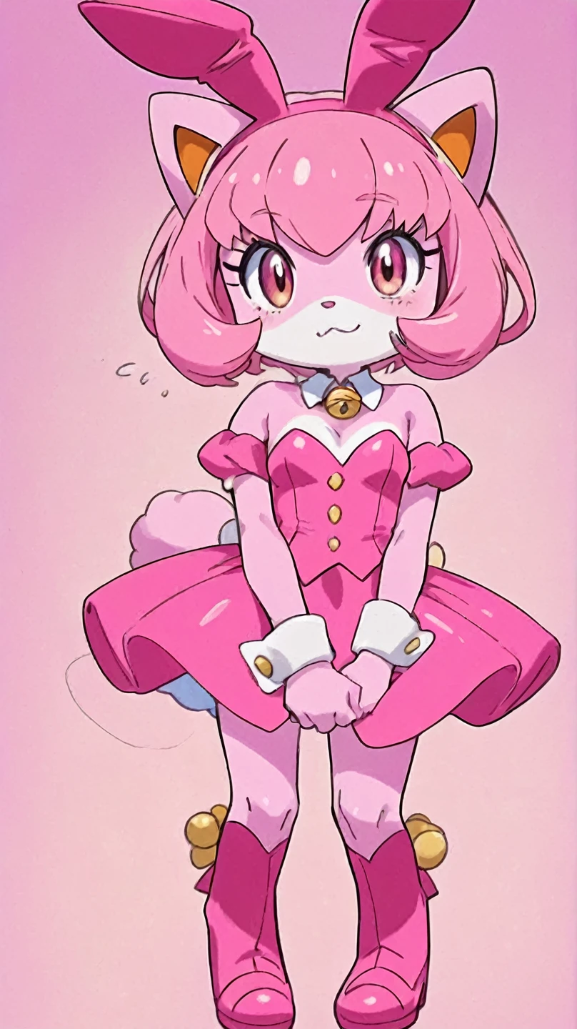 Female furry ager fusion of sara the Bunny and rozita pink cat and marina bee pokemon cartoon osirixart ai generated pony xl style 