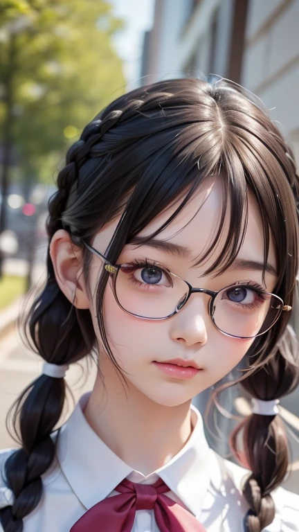 Highest quality, RAW Photos, Realistic, face, Incredibly beautiful girl, cute, length Hair,ponytail，Glasses，Written boundary depth, High resolution, 超detailed, detailed, Very detaileded, extremely detaileded eye and face, Sharp pupils, Realistic students, Sharp focus, Cinema Lighting, Japanese, Short Woman,  Physical build, Short arms, length, Narrow eyes, Fleeting atmosphere, , Brown Bob Hair, ((thin唇)), White top and bottom underwear, masterpiece, Highest quality, detailedな肌, detailedなface, fine grain, 8K, Excellent anatomy, Upper body portrait，flat breasts, small breasts, small,( small bust: 1.2), small bust, (slim, small, flat, small), thin, Delicate and sexy collarbone, One Girl, (beautiful girl, Delicate girl:1.3), (10 years old