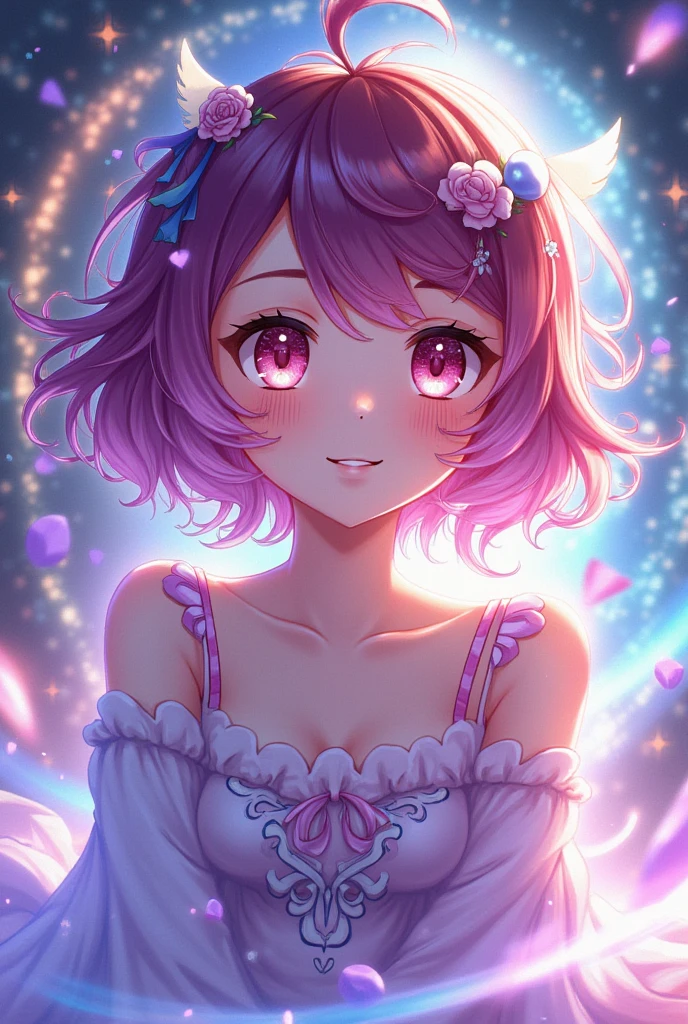 (masterpiece, best quality), intricate details,
1girl, <lora:nyatasha_nyanners:0.8> nyatasha nyanners, virtual youtuber, animal ears, cat ears, pink hair, smile, purple eyes, looking at viewer, cat girl, bangs, solo, animal ear fluff, hair between eyes, bow, open mouth, blush, fang, short hair, snowflakes, skin fang, cat tail, eyelashes,
<lora:evening_gown:0.8> evening gown,