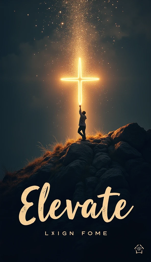 A poster named LEVEL - UP, the p converting to a cross

With a person trekking towards the cross on top