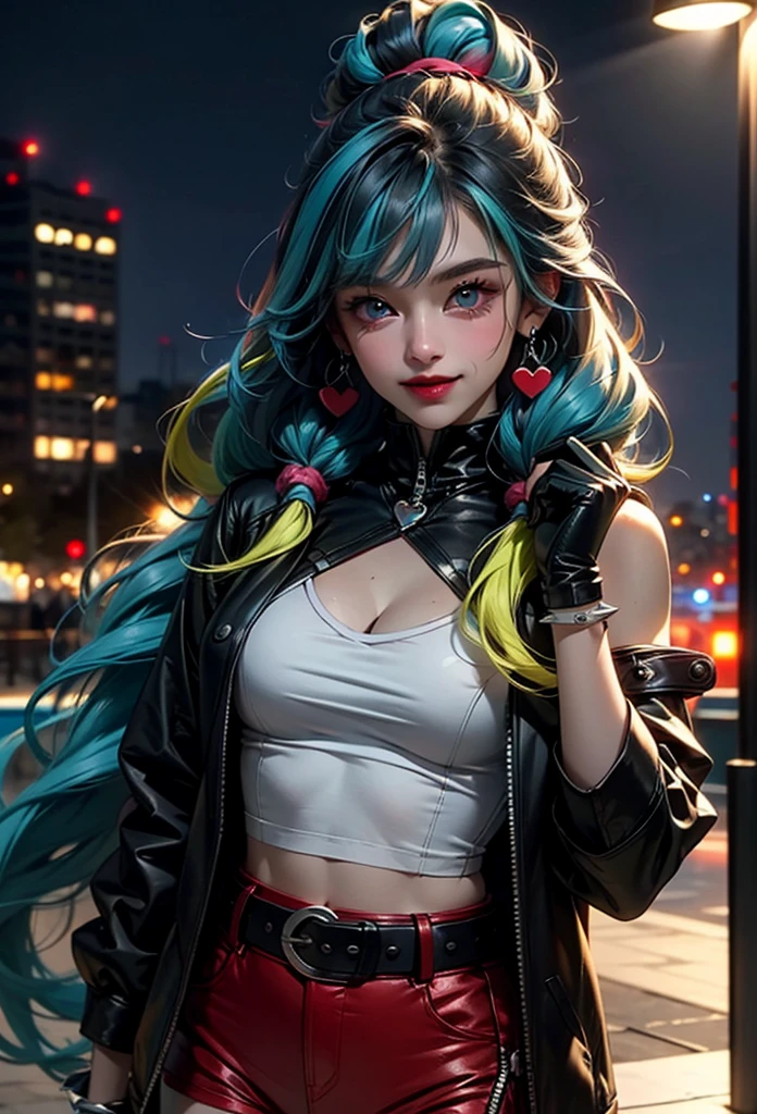 (ultra realistic,32k,RAW photo:1.1),(high detailed skin:1.1), 8k uhd, dslr, high quality, film grain, (makeup, mascara:1.1), lips,(thick\lips\),
(shiny glossy translucent clothing:1.1), <lora:izumiohishi01:0.7>izumiohishi01,black vest,beret,short sleeves,plaid skirt,green hair, <lora:add_detail:0.81>, (huge breast:1.1), (upper body:1.1),
(looking at viewer, sitting:1.1),,
(busty:1.1) , (chubby:0.1),(soft shaded:1.1), <lora:LowRA:0.4>, dark theme futuristic cityscape, towering skyscrapers, neon-lit streets, bustling hovercars