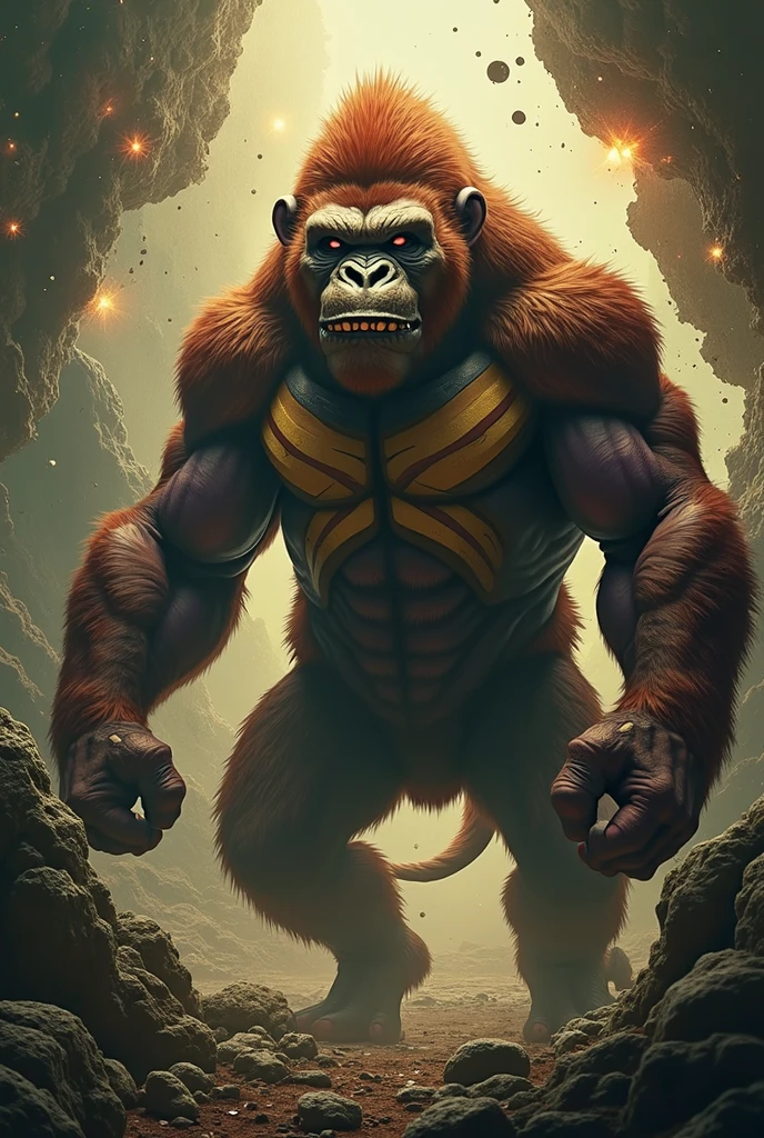 photo of (PongoAbelii:1.1) Space Orangutan, wearing Flash Gordon outfit, standing on Rocket ship (style by fking_scifi_v2:1)