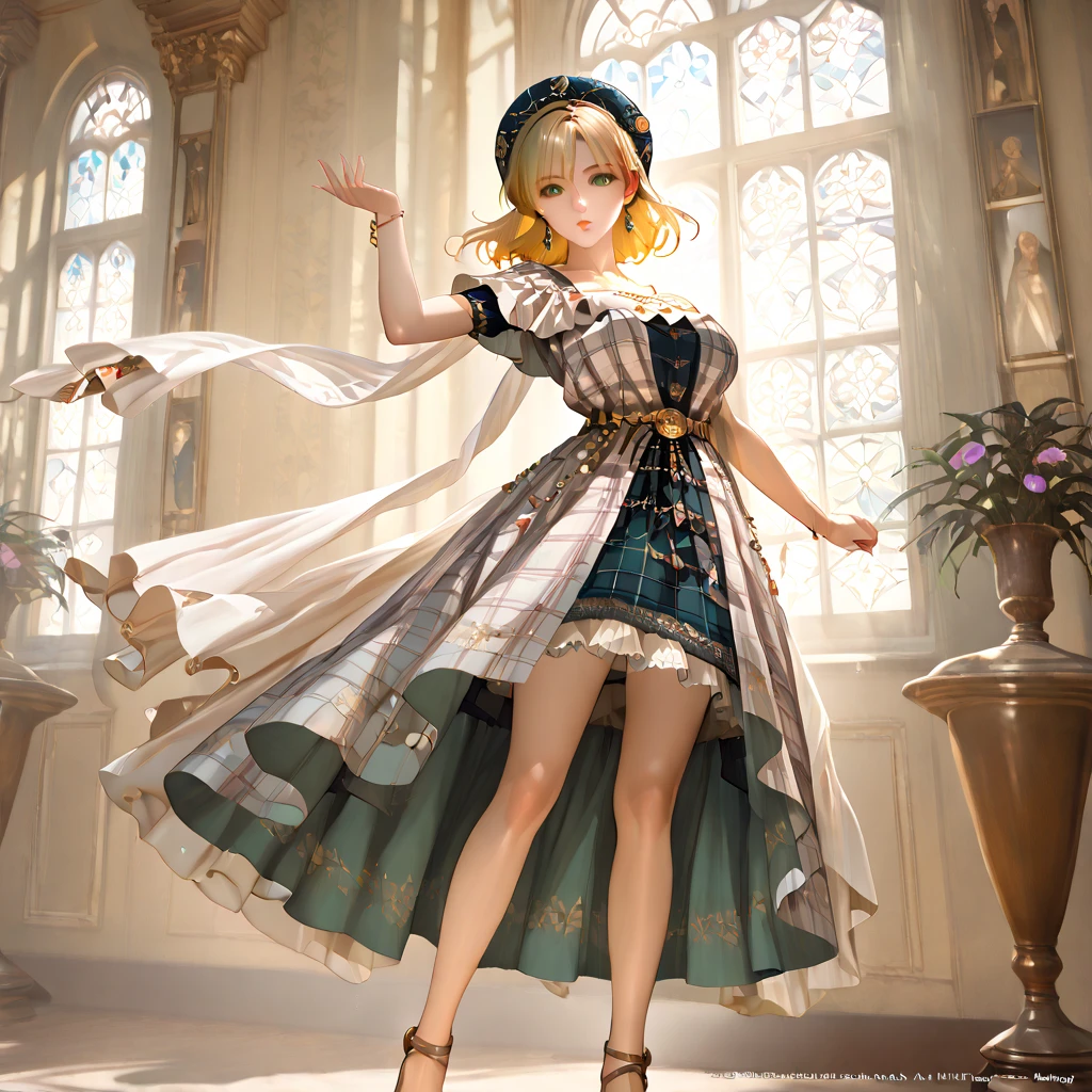 Beautiful beauty, 3D 2D, rich, blonde, skirt, stockings, High heels, poison、風にたなびくskirt