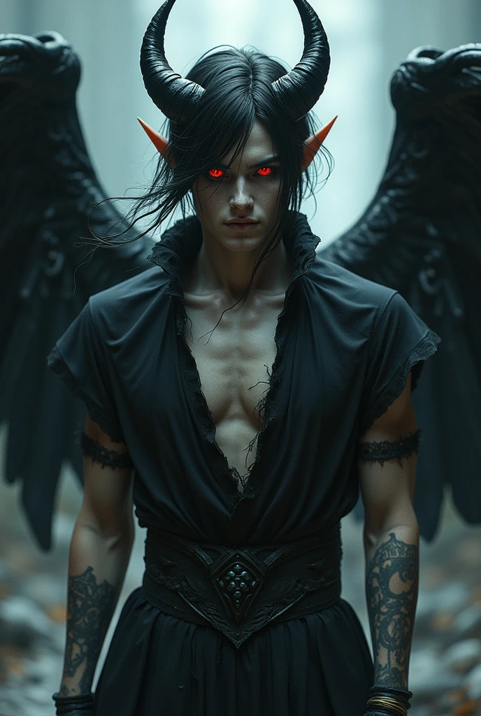 (ultra detailed), Satoshi、Horn、wing、(Tattoo:1.5)、Evil Face