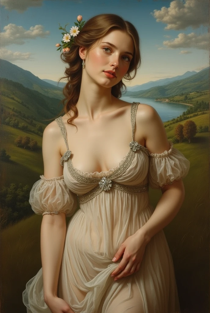 a painting of a woman in a dress is sitting in a boat, sensual painting, very beautiful woman, beautiful maiden, beautiful goddess, sexy girl, gorgeous woman, hyperrealistic fantasy art, realistic fantasy painting, in style of wlop, beautiful curves, gorgeous beautiful woman, beautiful fantasy maiden, near a river, elegant digital painting, stunning painting, jaw-dropping beauty