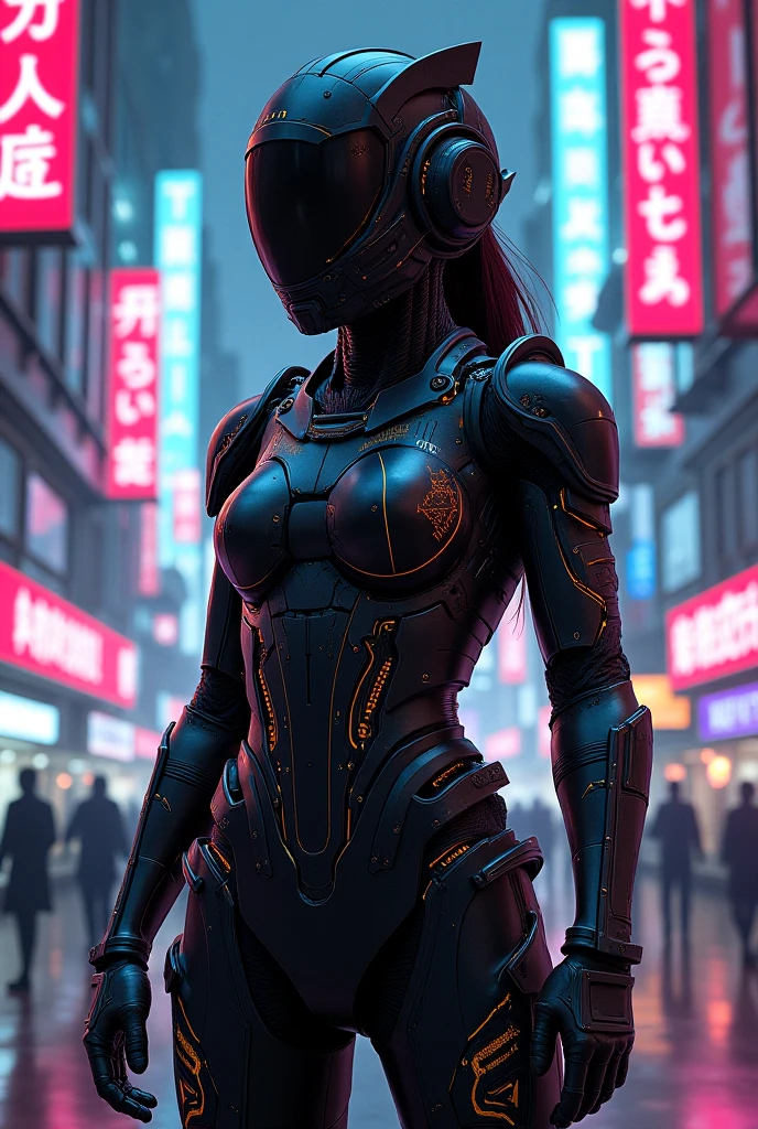 photography, magical of beautiful indonesian woman wearing futuristic heavy mecha armor with a hear visor helmet by symphogear, full body character portrait, vaporwave, on city road