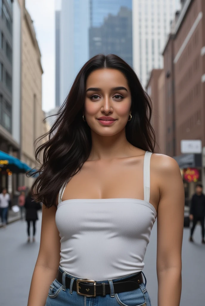 arafed woman in a black dress standing on a city street, portrait sophie mudd, beautiful young woman, young beautiful woman, stunning closeupheadshot, very beautiful young woman, young woman with long dark hair, headshot photoshoot, headshot portrait, a beautiful young woman, 4k headshot photography, she is wearing a black tank top, beautiful female model, background in studio