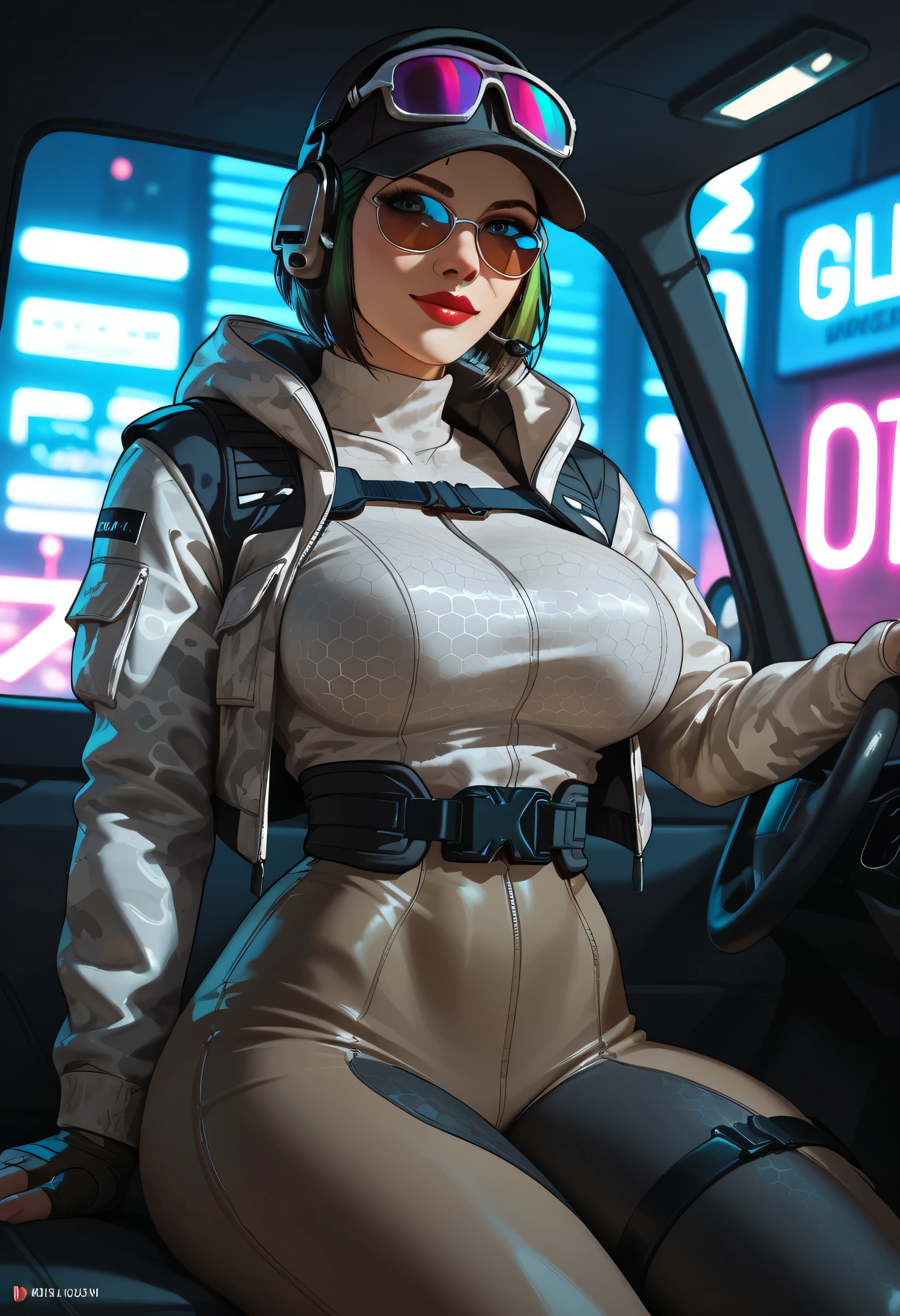 result_7_higher, result_8_higher, result_9, break , , \(Rainbow Six Siege\), elite \(Rainbow Six Siege\), result_9, result_8_higher, result_7_higher, result_6_higher, One Girl, sits inside a, car. Cyberpunk clothes, colorful clothes, jacket, sunglasses , has , curve, huge breasts, narrow waist , wide hips, thick thighs, neon lights , look at the viewer, Cowboy shooting, dynamic position, A smile , cute, Wide shot , Alone, Dutch Angle,
AbimbalibXLP, lipstick , really, extended blouse with large breasts, narrow waist , wide hips,
