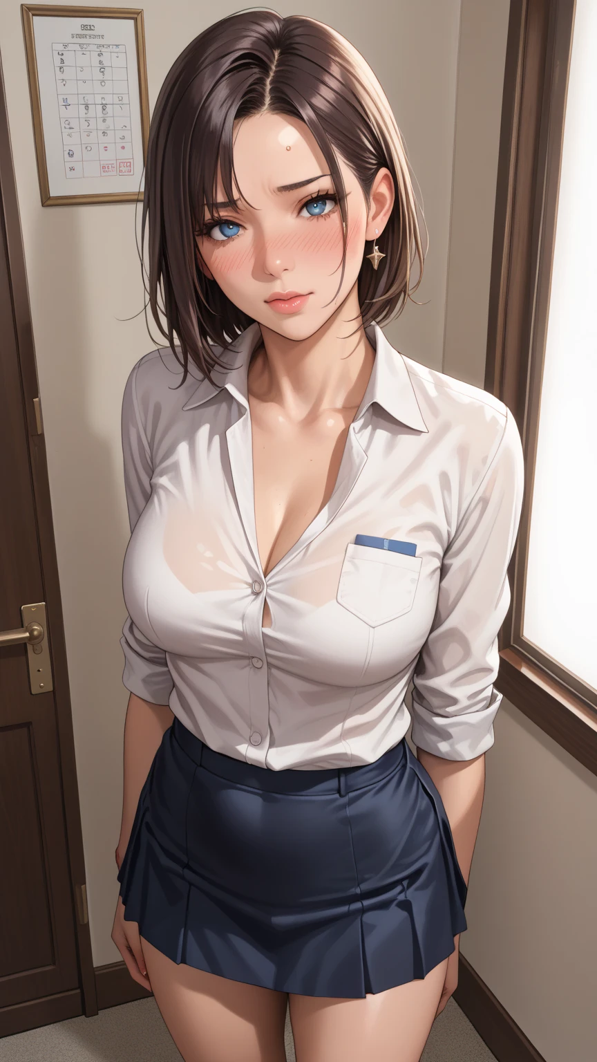 (((masterpiece))),(((high resolution)))、((beautiful woman))、(((Korean Secretary)))、(((business shirt)))、(cute)、night、standing and looking at me, (((high resolution face))), (((high resolution eyes))), (((panty)))