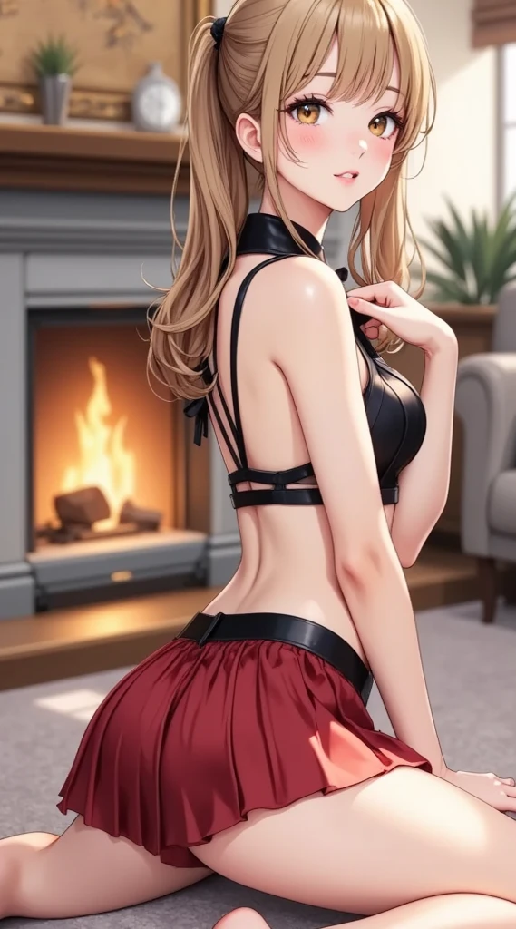 (huge ass) Beautiful adult woman wearing red and black frilly saloon girl costume, skinny, slim and thick, small waist, 8K, Karabet, brothel, UHD, (Booty that emphasizes curvaceous beauty)