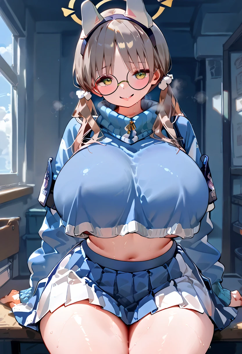 one person、、Kindergarteners、、、、Short Twin Tails、Headband、Waist ribbon、Gray Hair、Magical Girl Cosplay、Blue and white theme、A heavy blue and white dress、Frills、Puffy short sleeves、Squatting with legs apart、Pussy、Thick white love juice、Drip a large amount of love juice、blush、Close your eyes and scream、See-through clothing、Masturbation、masturbation behavior、Picking Pussy、Huge breastassage the breasts、Sweat、orgasm、Climax、Round Glasses、Cute patterned underwear、Low - Angle