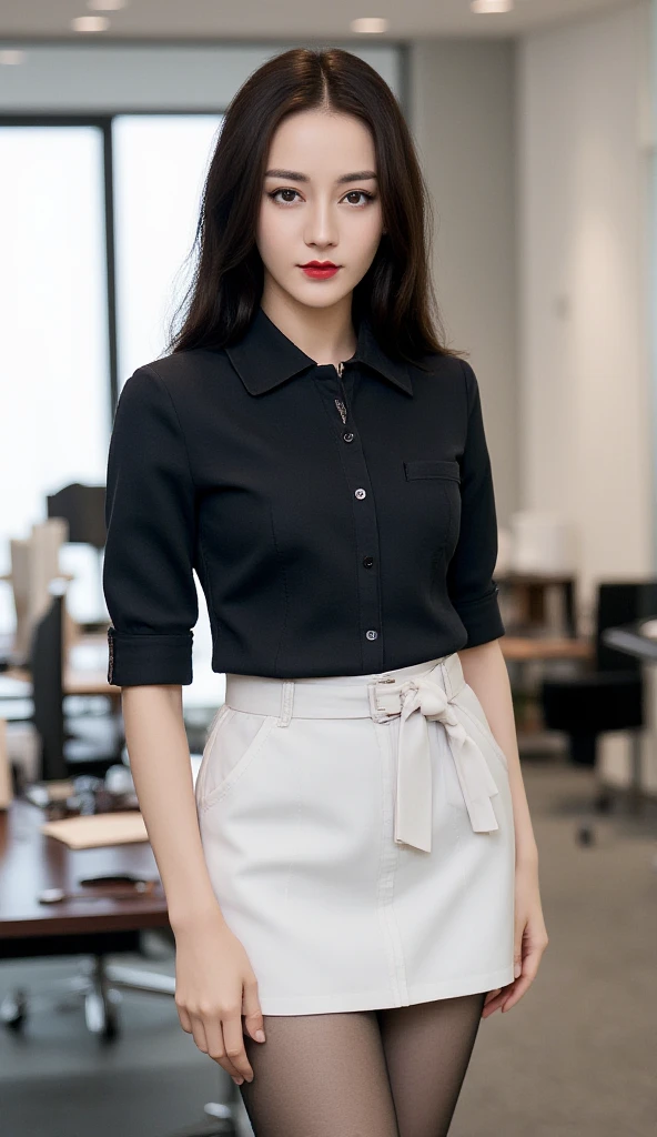 Sunlight streams into the spacious office through the bright glass windows,A girl in a modern workplace uniform is working intently。Her uniform is a classic black suit,The top fits snugly,Showcases beautiful body curves。At the collar is a delicate white shirt,The neckline is slightly open,Exudes a touch of confidence and elegance。Wear yours with a tonal skirt,The length of the skirt is just right,It also doesn't overexpose,It looks stylish and generous。
Her hair is neatly combed into a neat ponytail,Show off the elegant neckline,Looks smart and elegant。The light makeup just touched her facial features,Make her look refreshed,Don't lose your femininity in the workplace。Her eyes were bright and focused,Exudes passion and dedication to the work。
In front of her was a computer,Type the keyboard skillfully with both hands,Quickly handle a wide range of work tasks。She has some papers and office supplies on her desk,Everything was in order。Whenever a colleague encounters difficulties,She would smile and lend a hand,Help her expertise and experience。Her professionalism has been respected and recognized by her colleagues,It has become a beautiful sight in the office。