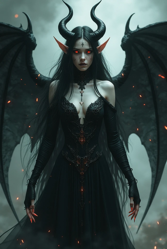 James Gurney, surrealism art , dream like, weirdcore, provocative, symbolic, Complex, detailded,, (Gothic but very beautiful:1.4), (Artwork, highest quallity:1.4) , Style Nicola Samori, Queen of fire, dragon next to red fire wings breathing open, burnt forest and city background.