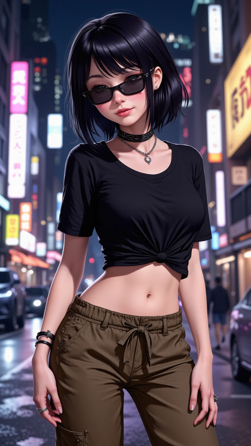 (masterpiece:1.2, best quality), 1lady, solo, upper body, big tits, Chic and edgy leather jacket paired with a classic white t-shirt and distressed jeans Confident and effortless with minimal makeup and a messy bun (Music festival or a trendy downtown neighborhood) Statement sunglasses and chunky jewelry, with a cross-body bag for convenience