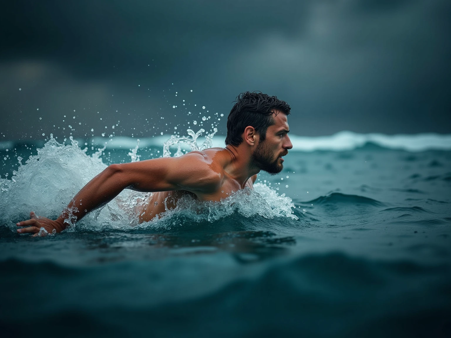 A man drawn on ocean, scream and cry