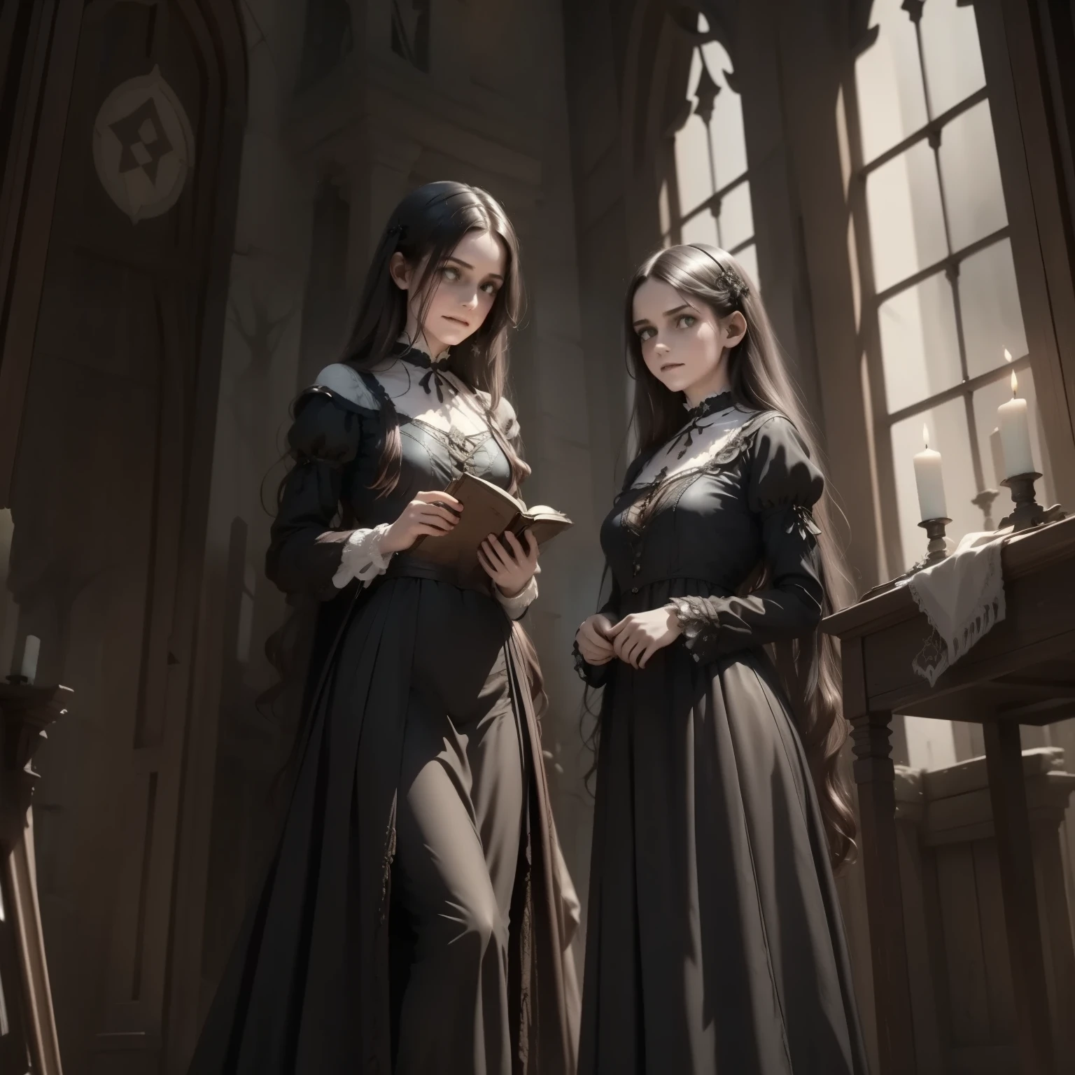 young sorceress, best quality,4k,8k,highres,masterpiece:1.2,ultra-detailed,realistic,photorealistic:1.37,(dark,dreary),victorian horror,fantasy,haunting,gothic,vintage,nightmarish atmosphere,exquisite details,ominous shadows,mysterious figures,elaborate costumes,ornate architecture,ethereal spirits,creepy ambiance,misty moonlight,haunted mansion,flickering candles,cobwebs,dripping blood,stained glass windows,ghostly apparitions,eerie echoes,macabre creatures,unsettling silence,mirror reflections,mystical symbols,secret passageways,supernatural elements,forbidding forest,strange surreal landscapes,enchanted forest,whispering winds,witches,spells,witchcraft,cursed artifacts,ancient tomes,spectral vision,horror lurking in every corner,victorian nightmare