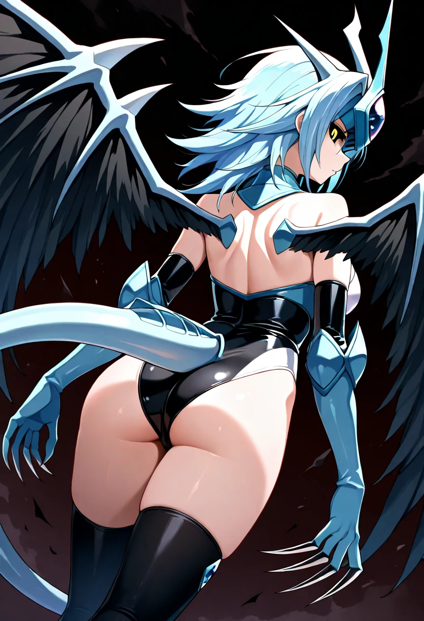 Felicia, fire dragon girl, half fire dragon, fire dragon parts, Blue hair, Green eyes, busty, big breasts, big ass, happy, smile, sexy scale armor, lewd, in a Dungeon,