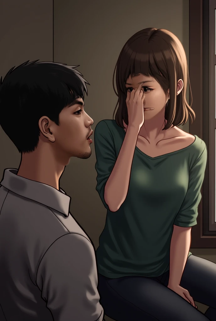 A young couple was arguing and a mother was looking at them crying