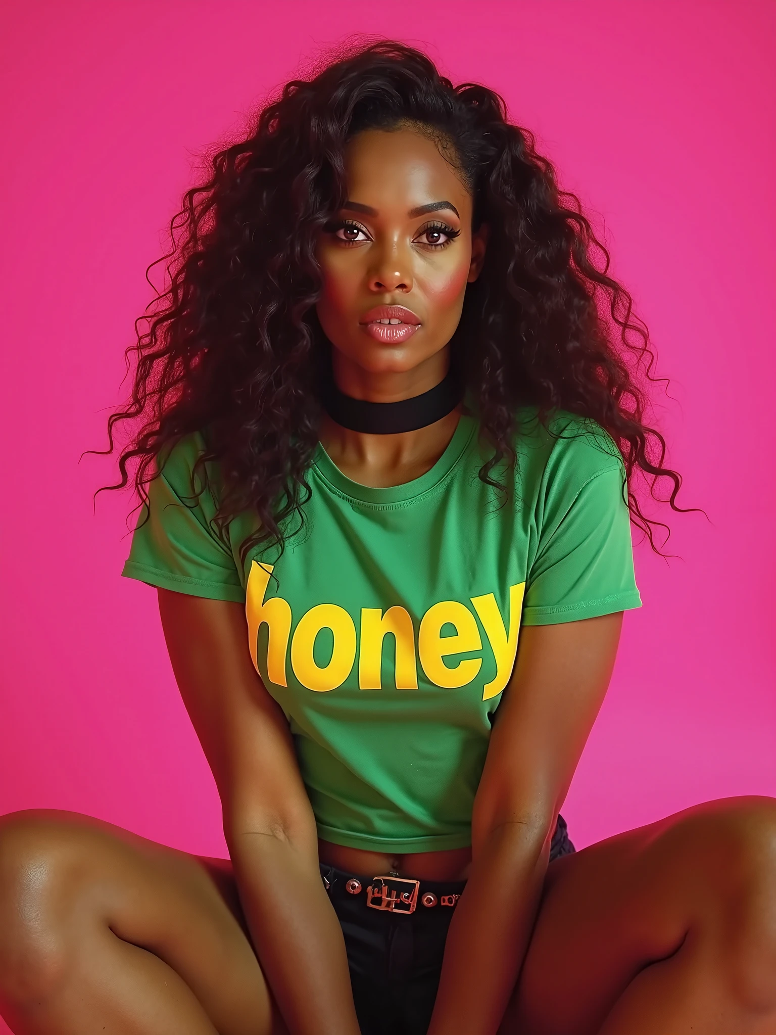 yello shirt, miniskirt, mini skirt, fokus from the back, showing her ass, black woman, curly hair, curlys, full body from head to toe, foot, black woman, young goddess, gorgeous black lady, gorgeous black woman, gorgeous female, light skin, beautiful goddess, 24 years old, beautiful eyebrows, brown eyes, very beautiful, fitness body, very attractive, dear, very sweet, beautiful, beautiful model posing, long hair, hourglass waist, wide legs, alone, skinny waist and thick hips