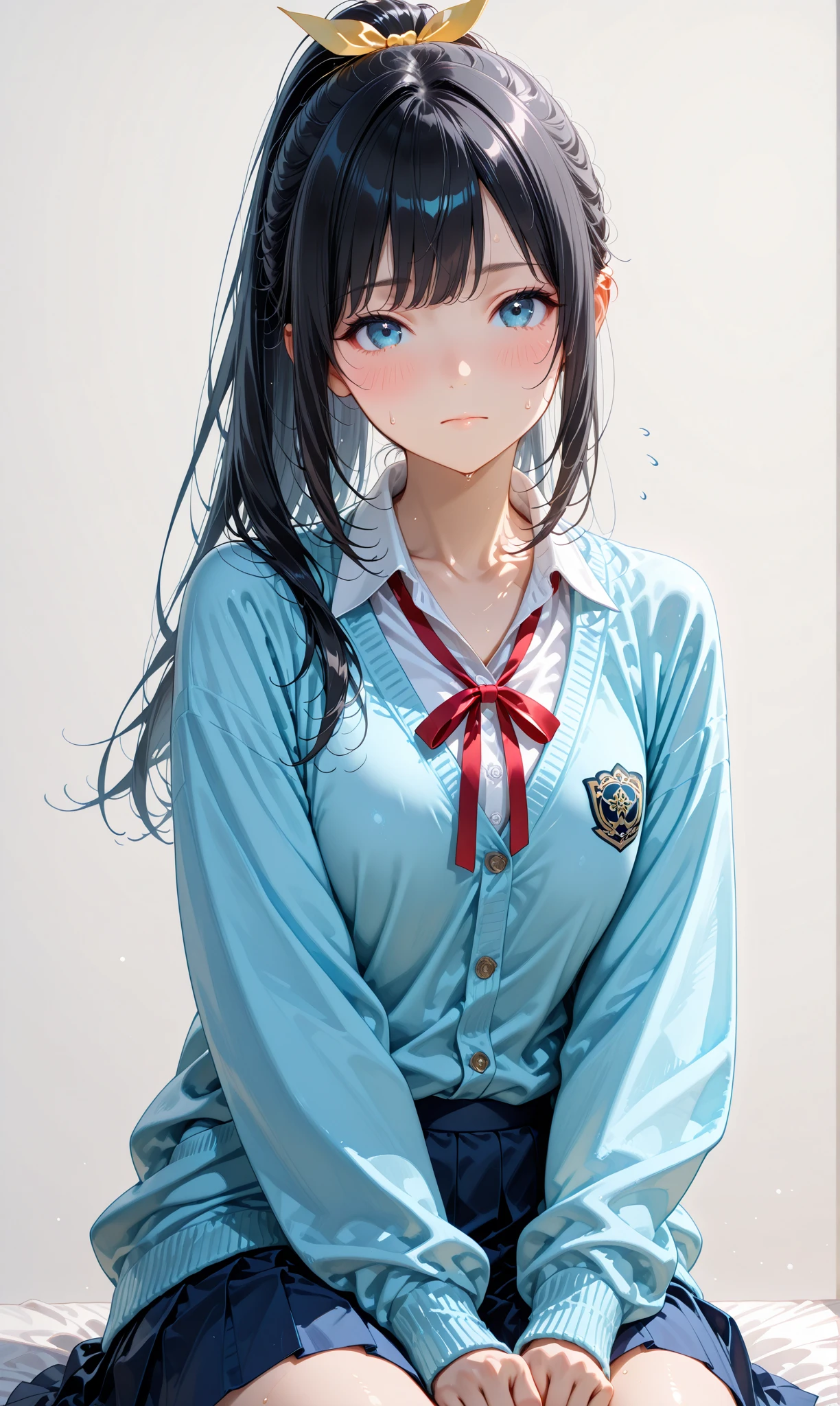 sister,in school uniform,Big breasts wet,8K,The best quality,18yr old,looks into camera,Reddening cheeks,embarressed,Delicate hands