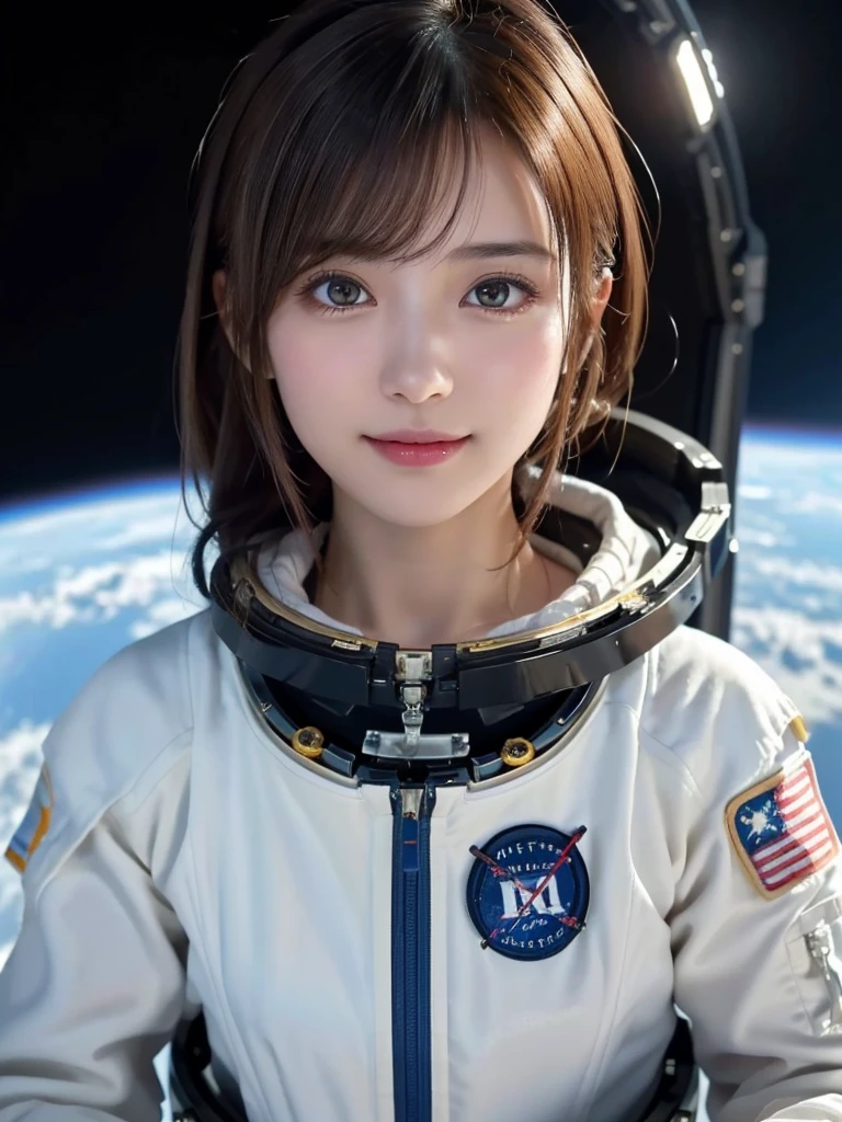 <lora:zheng:0.8>,((unparalleled masterpiece, best quality, perfect artwork)), 1girl, very messy hair, brown | blue hair, solo, (space), ((spacecraft)), (spacesuit),smile, floating hair:1.2, opened mouth, (looking at viewer,) indoors, flushed, cute, shy, bright lighting