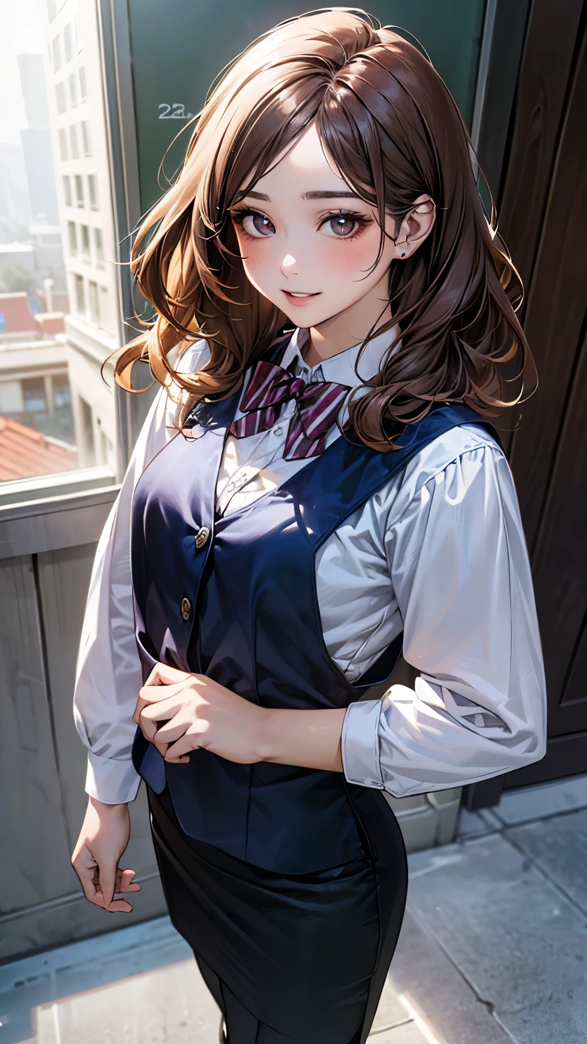 (masterpiece:1.2, top-quality, ultra high res, ultra detailed), (realistic, photorealistic:1.3), beautiful illustration, perfect lighting, natural lighting, colorful, depth of fields, 2025s, ,
beautiful detailed hair, beautiful detailed face, beautiful detailed eyes, (perfect anatomy, anatomically correct, super detailed skin), pink skin, shiny skin,
looking at viewer, (face focus, upper body), 1 girl, high school girl, cute and symmetrical face, perfect face, perfect eyes, perfect body, tiny,
(middle hair, {soft wavy hair | sleek updo hair}, long sidelocks, caramel brown hair), forehead, light brown eyes, long eye lasher, (medium breasts, narrow west, seductive thighs), slender, skin dentation,
(detailed cloth texture), break (vintage chic costume, bow tie, suspenders), break ({tailored vest | waistcoat}, classic black), break ({high-waisted pants | pencil skirt}, {navy blue |charcoal grey}), break (white button-down shirt), break ({oxford shoes | loafers}), break
(beautiful scenery), summer, evening, detailed background, (theme parties and cosplay events:1.2), standing, (pose with movement), (lovely smile, upper eyes, parted lips),