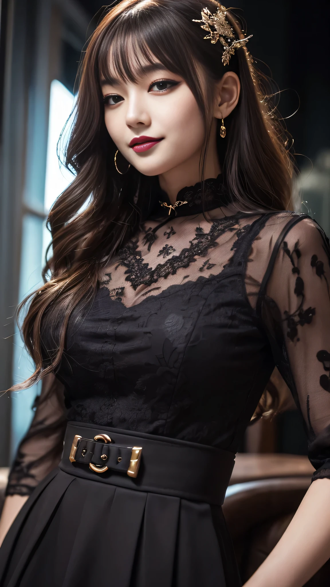 (Masterpiece:1.2, Best quality), Realistic, (Real picture, Intricate details, Depth of field), parted lip, High neck lace skirt,highly detailed, Perfect face, Perfect body, Large models,
Mature woman, Tall, Long legs,
Natural background bokeh
