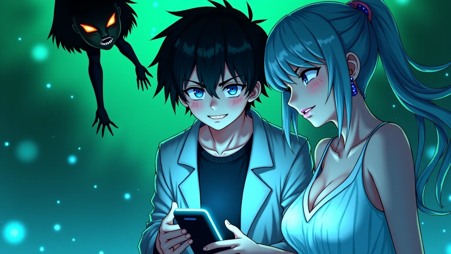 Father and 2 daughters gamer anime dark masked for livestream