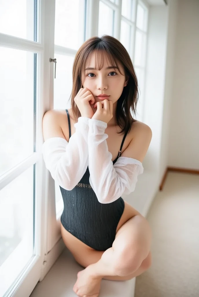 ((whole body from thighs:1.5)), ((Photorealism)),
((highest quality, 8k, masterpiece: 1.3)), Perfect body beauty: 1.4, (Breast A cup:1.2), Small breasts, Round shaped breasts, Perfectly shaped breasts, Highly detailed face, Beautiful woman, (Dark brown shortcuts), Slim face, Highly detailed face and skin texture, Highly detailed lips, Spread your legs, highest quality, masterpiece, 超A high resolution, (Realistic:1.4),
((I want to kiss you?, I want to fuck you?, cheat with me?:1.2)),
((Can you kiss my neck??, Can you touch my nipples??:1.2)),
((Come closer to me, Are you excited by my body??, Touch my breasts, I like you:1.2)),
((Sexy atmosphere, hold out your lips, Disheveled Hair, A sigh escapes)),
((Push me to the floor and make love, Caress the breasts, Take off your clothes, Take off your panties, Complete darkness, lamp:1.4)),
((18-year-old, Beautiful female college student)),
((Floral print cache-coeur dress, turtleneck, Do not expose your skin:1.5)),
((Cute Earrings, Silver Necklace)),
((Factory Piping, Room dimly lit at night:1.7)),
((Sitting on the floor, I can see your beautiful thighs:1.5)),
((A little upwards)),
((Squint your eyes)),
((Pursing your lips:1.2)),
((Blushing:1.2)),
((Open your mouth a little to show your white teeth)),
((Body facing forward)),
((Breast enlargement, Beautiful breasts, cover your chest with your palms,)),
Narrow shoulders, length, Thin legs, thin waist,
Ultra-detailed skin, Shiny skin, Highly detailed face,
Very fine eye, Long, narrow eyes, Brown eyes, double eyelid, Beautiful thin eyebrows, thin, Long eyelashes,
Ultra-detailed lips, Fuller lips, Glossy pink lips, Blushed, White teeth,
Beautiful actress'Dull makeup, Pink lipstick, smokey eye shadow, Eye Foundation,
Dark brown hair, Delicate and soft hair, Hair blowing in the wind,
(Elegantly putting your hair up, short hair, ponytail:1.5), Layered Cut, (Blunt bangs:1.2),