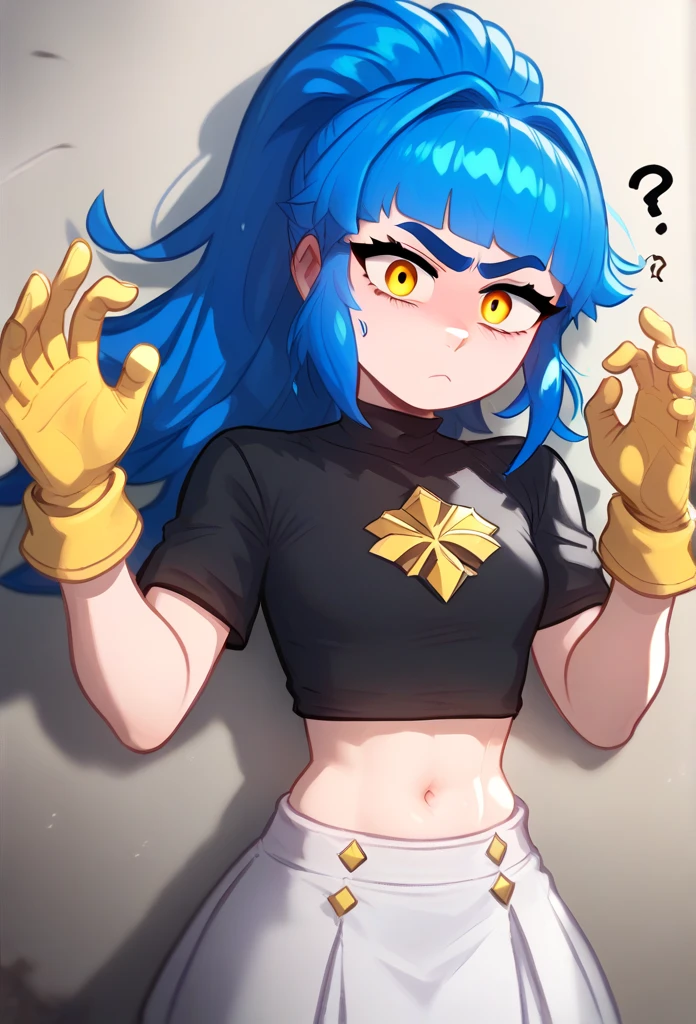 girl, Blue eyes, blue hair, gwen \(League of Legends\), in a bodysuit, hair ornament, a high resolution, League of Legends, long hair, pink pupils, X, X hair ornament,