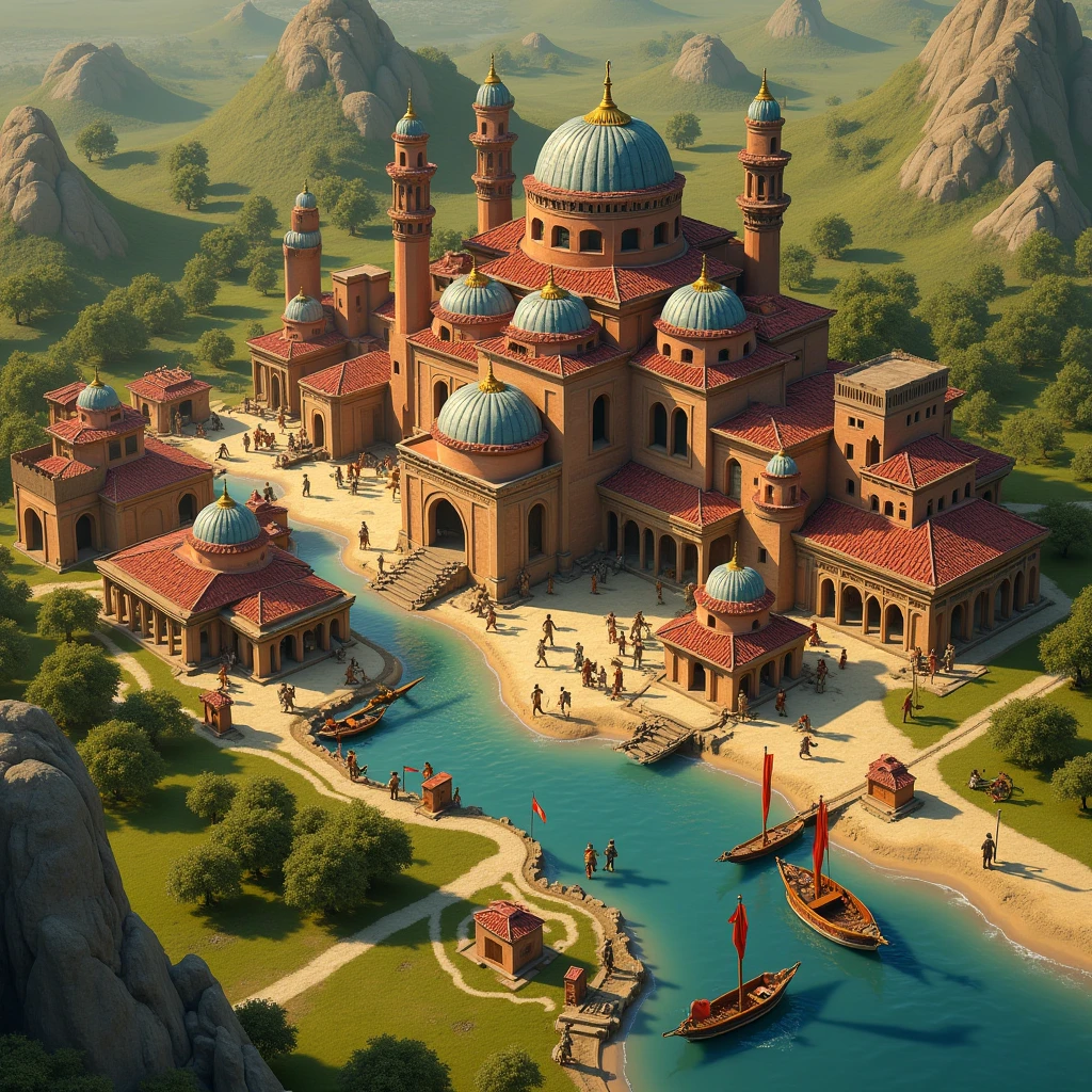 Beautiful scenery of ancient Indian village. Aerial view, Photorealistic photos, High definition.