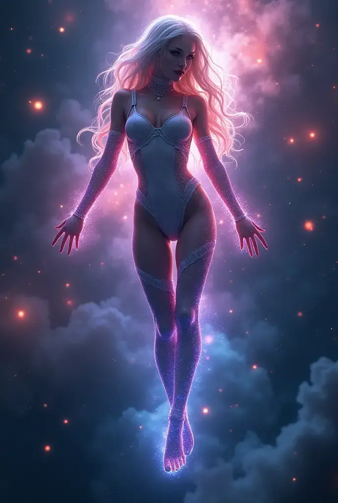 (masterpiece,Distinguished Quality,Mirror-like,Cinematic Experience,insanely detailed,absurdres),8k,wallpaper,(Ray Tracing),(1 female),(Astral Body:2.0),(Beautiful Face),(Beautiful Eyes),(Perfect Eyes:1.6),(Glowing Skin:1.2),(Random Hairstyles),(Random hair color)BREAK,(Ultra-high leg bodysuit with a space-themed design:2.0),BREAK(Satanic attraction:2.0),(Big Breasts),(Sexy thighs),(Functional),((nude)),(Voluptuous),(front:2.0),(whole body:2.0),(look at me),(Detailed hands:2.0),(Beautiful female hands:2.0),(Portrait of the Goddess,Psychic Art),BREAK(She's floating leisurely in space:2.0),(Astral Light:2.0),(A body covered in psychic aura:2.0),(Super sexy:2.0)
