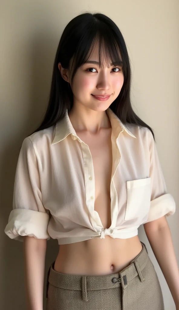 (8k、RAW Photos、Highest quality、masterpiece:1.2)、((Japanese-style room、smile:1.5))、((Skinny body、naked、kimono、Very flat chest、Nipples、pubic hair:1.3))、(Realistic、Realistic)、1 girl、(On the bed))、cute