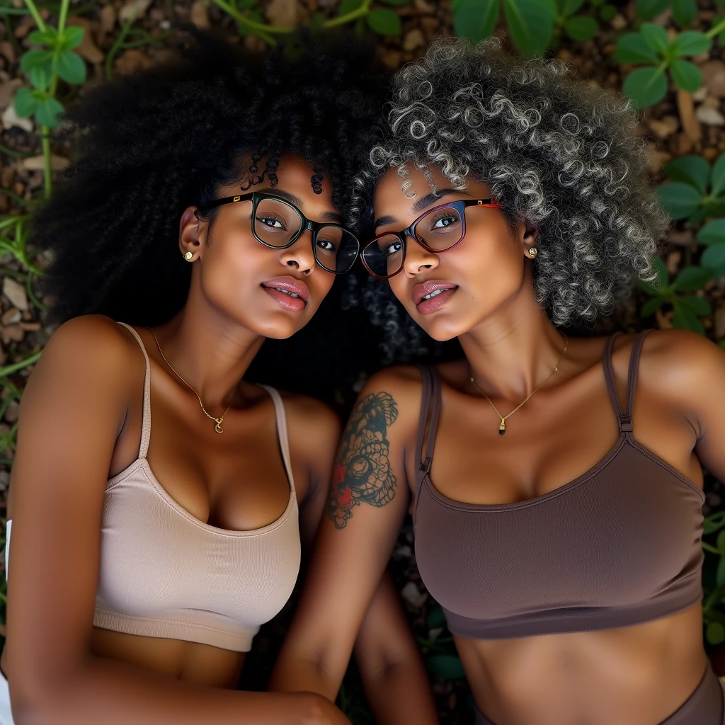 Big  beautiful with glasses and chubby african American and Caucasian black girl 
