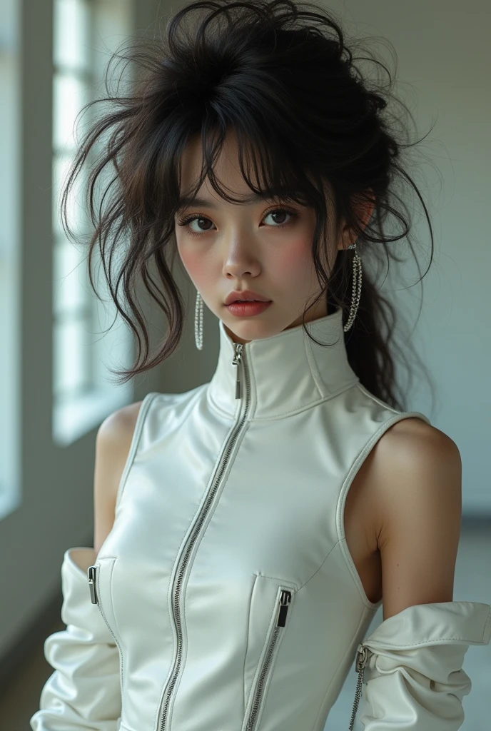 ((Best quality)), ((masterpiece)), (detailed), perfect face, 1girl, black hair bun, blue tight fallout vault suit, sexy body, wasteland background, fallout 4, paolo roversi style, tim walker style, realistic, high quality, professional photography, photo by bella kotak, upper body shot, cinematic lighting, dynamic pose