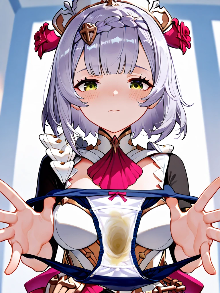 (((masterpiece))),(((best quality))),(ultra-detailed,high resolution:1.2),(illustration),((an extremely delicate and beautiful)),(detailed background), POV, ((((head down, top of head)))), sweat, wet, (full-face blush), (fully clothed), ((((oral sex, deepthroat, swallow, excessive cum in mouth, thumbs up)))), kneeling, upper body, close-up, (((wrestling ring))),((1girl)and(1muscular boy)), hetero, (1girl,tall stature),((((Bronya Rand/(Honkai:star rail/)))),official alternate costume, (slender body:1.4), (long hair,drill hair),grey hair,hair between eyes, grey eyes, (large breasts), pale skin,shiny skin,((She wears dress,white dress, black silk stokings,leggings,black footwear, thigh boots, elbow gloves,black gloves, long sleeves, sleeveless, jewelry,earrings)), (cum in mouth:1.4),cum on clothes,cum on breasts,excessive cum, clothing aside, clothed, ((((lap pillow)))),sitting, (he licking her breast), ((((breastfeeding)))), hand job,veiny penis,cum,((breast milk)),wrestling ring,((((ejaculation)))), evil grin, ((((1muscular boy,tall stature)))),large penis,dark-skinned muscular boy,interracial,