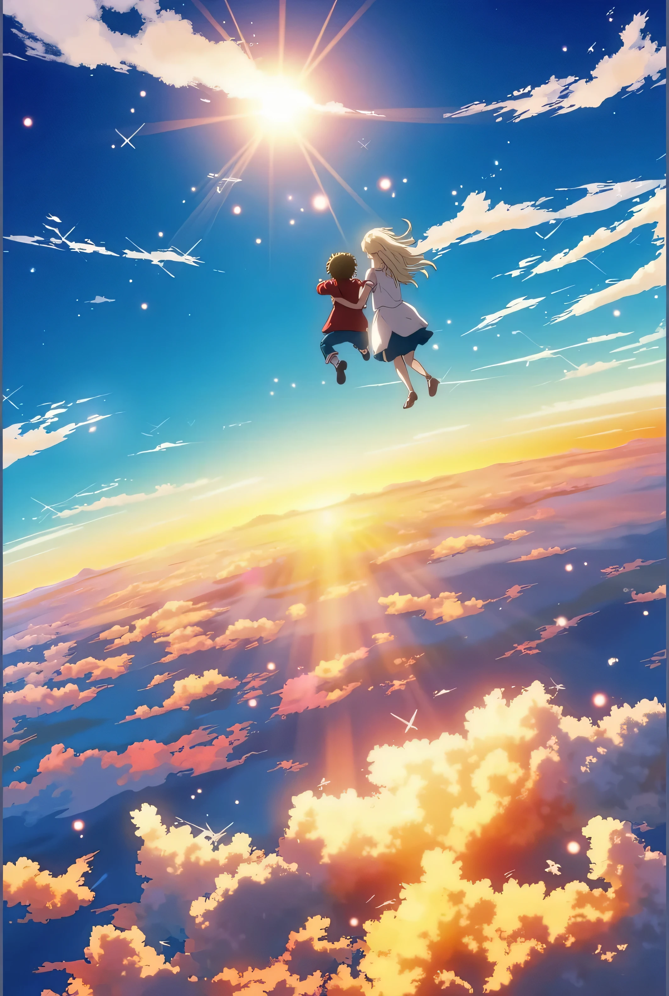 #eurekaseven #couple #falling #sky #holdinghands #distance #far #clouds #landscape #sun