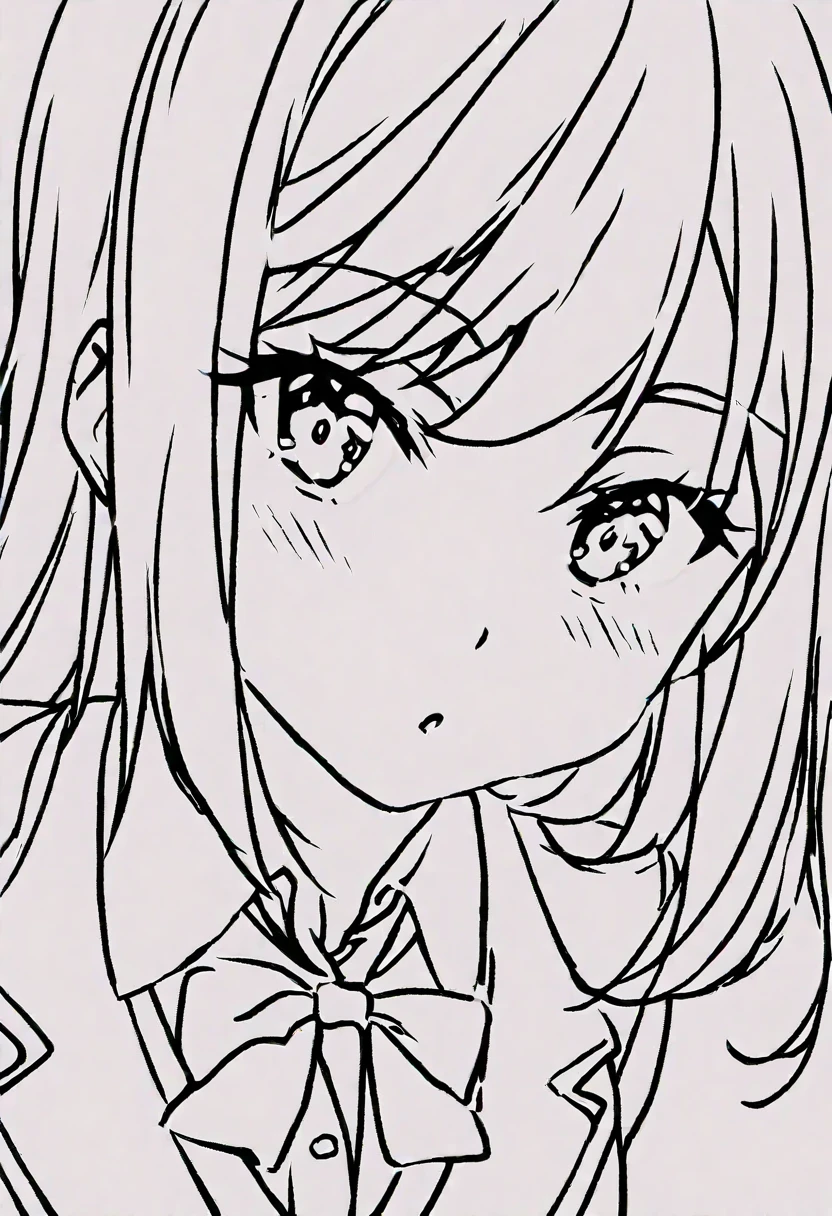 1 girl, Alone, anime character、 cute high school girl with strawberry pattern, lineart, greyscale,  no background,  black and white images, School Classroom