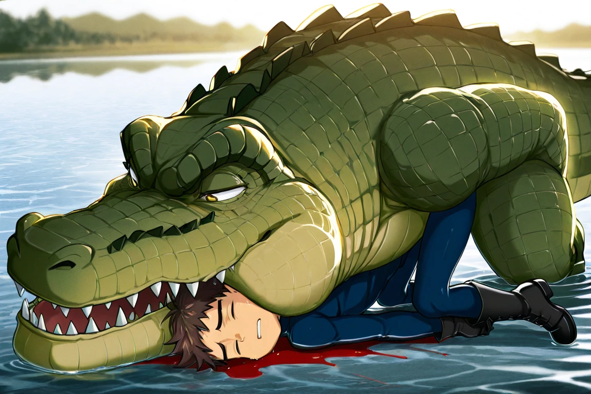 (Defeated hero being raped by red lizard)bestiality、Constraints、Young Shota、Nipples、Red Hero Suit、Tight hairstyle、Brown Hair、Intense ejaculation、Ahegao、Erect penis、((Violent Rape、Intense 、A lot of semen、Mating、From the side view))heart