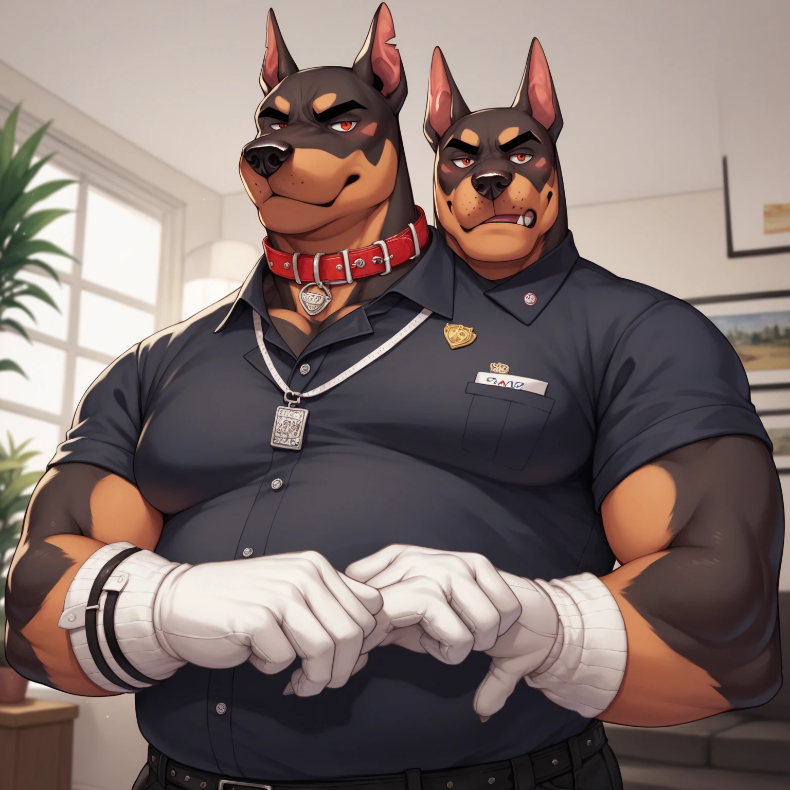 ((tiger and bear sharing one conjoined cock shaft)), ((old father and son)) eyes, adult, male, (thick body, correct hands, correct anatomy, (best quality, detailed, 4k), ((coach)) standing, wide shoulders. by bontiage, (docking:1.2). (no cockhead:1.3) very thick cock, big balls, fat, hairy, (bondage gear, leather gear,) ((bickering, angry, fighting)