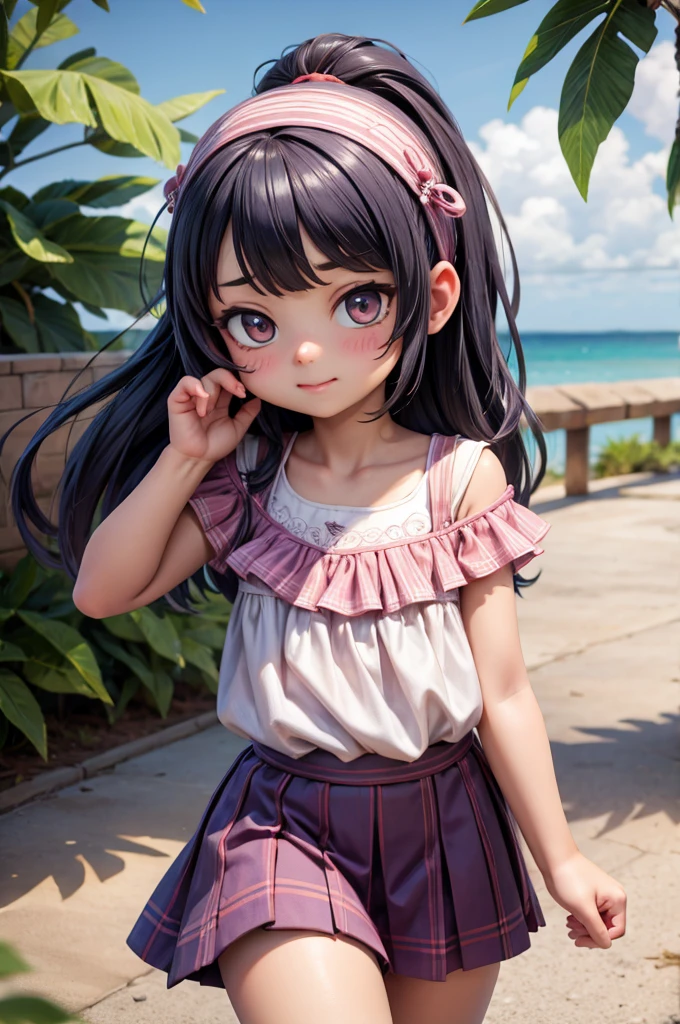 Swimwear、Girl、Girl、Primary school students、sharp、Black Hair,、The forehead is visible、Forehead、whole body、

