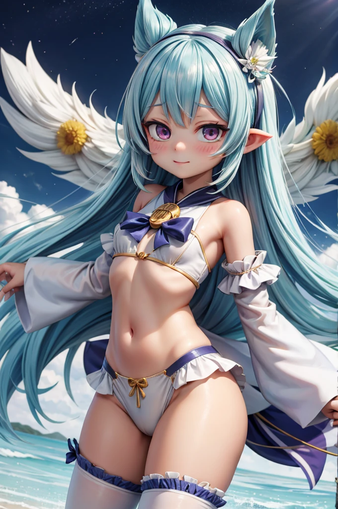 A woman in a white bikini and white stockings poses for a photo, Anime girl cosplay, Anime goddess, cosplay, elegant glamourous cosplay, Anime cosplay, Japanese goddess, Beautiful goddess, seductive anime girls, full-cosplay, Gorgeous Role Play, glamourous cosplay, cosplay foto, Ayaka cosplay, Beautiful teenage girl, a beautiful fantasy empress, dressed in a beautiful white, revealing outfit,(Big red snowflake tattoo on the lower abdomen)