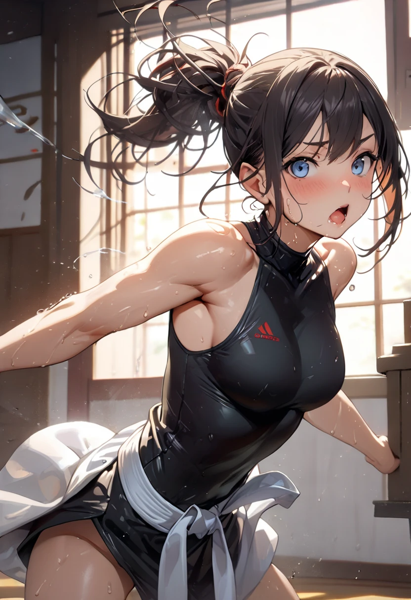master-piece,hyper quality,hyper detailed,perfect drawing,1 beauty, smile, good light, blush, armpit sweat, bust up, portrait, sporty, active, sportswear, sports bra, leggings pants (0.7), playground, toned body, arms raised up and spread wide, underarm hairbristle, hairy, axillary,