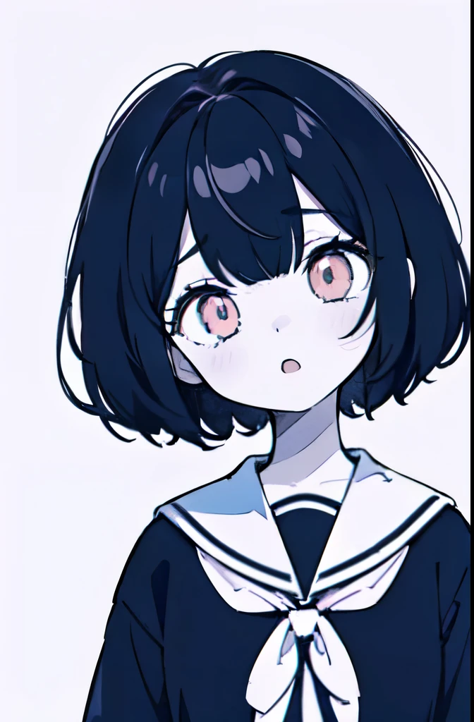 (Top Quality),illustration of a high school girl,sailor suit,(upturned eyes:1.4),( solid color background:1.2),upper body,pastel colors,Dark Hair,leaning on person,(Bottom of the frame :1.2),(open mouth),(silhouette background)