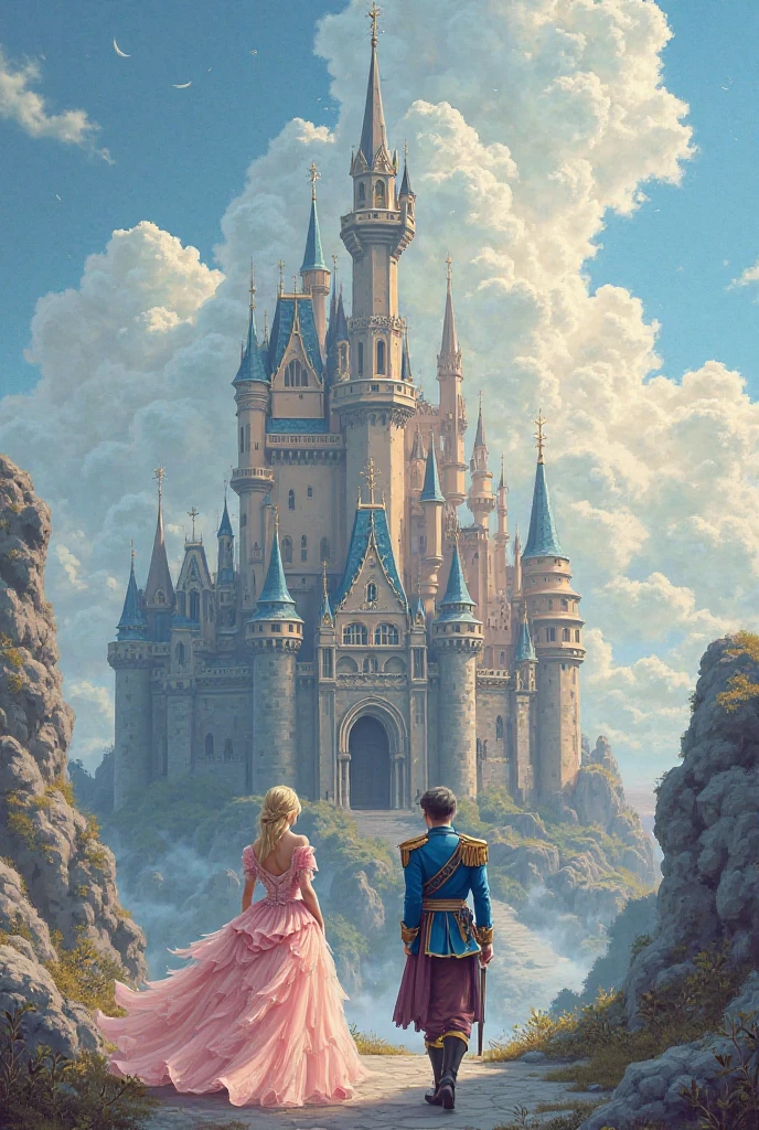 A beautiful, large, pink castle, with a princess in a pink dress and a ...