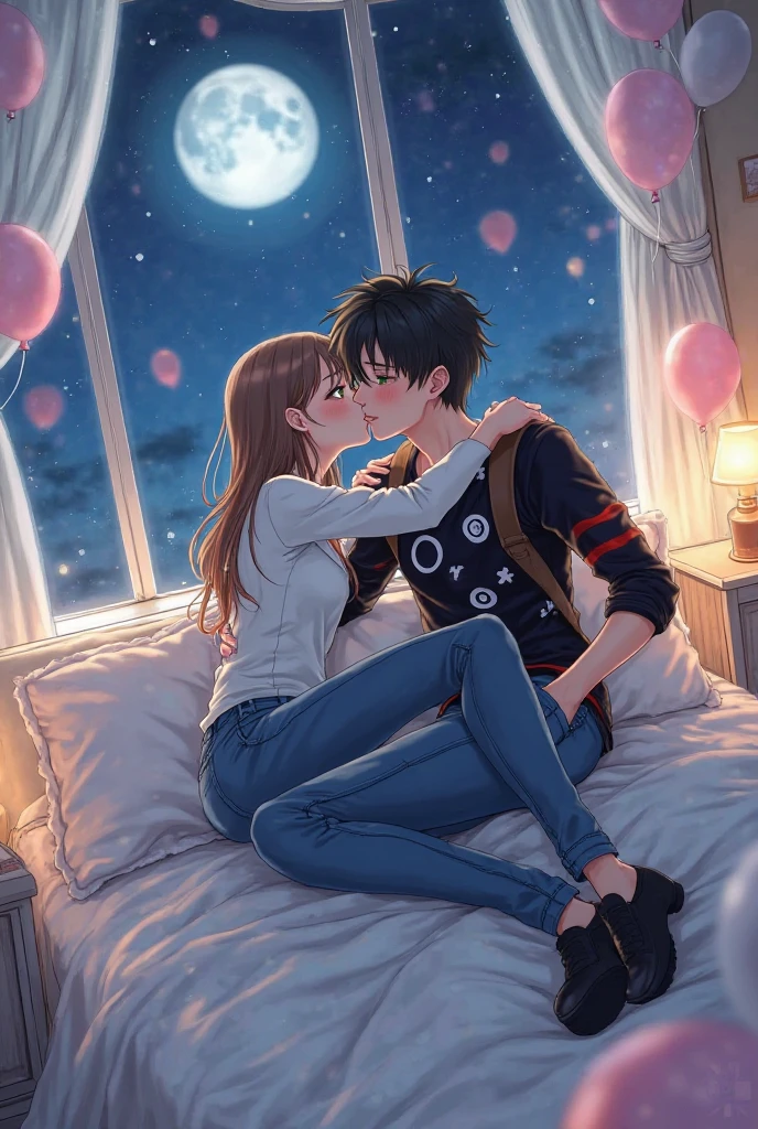 a couple in love in a romantic atmosphere under the night and the stars. with a love message in Spanish in the image